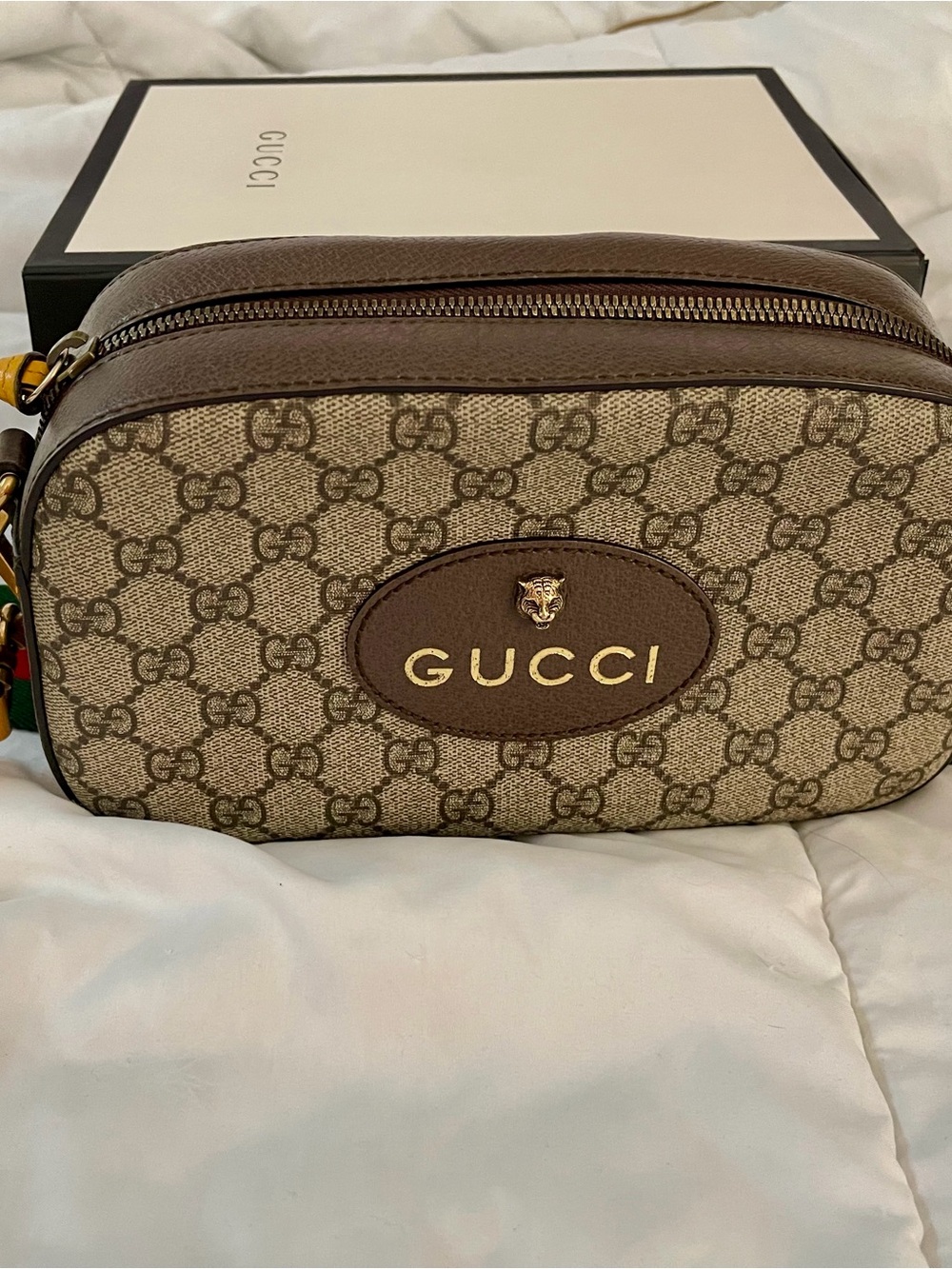 GG Supreme Monogram Web Neo Vintage Shoulder Bag Beige - Picture 1 of 9